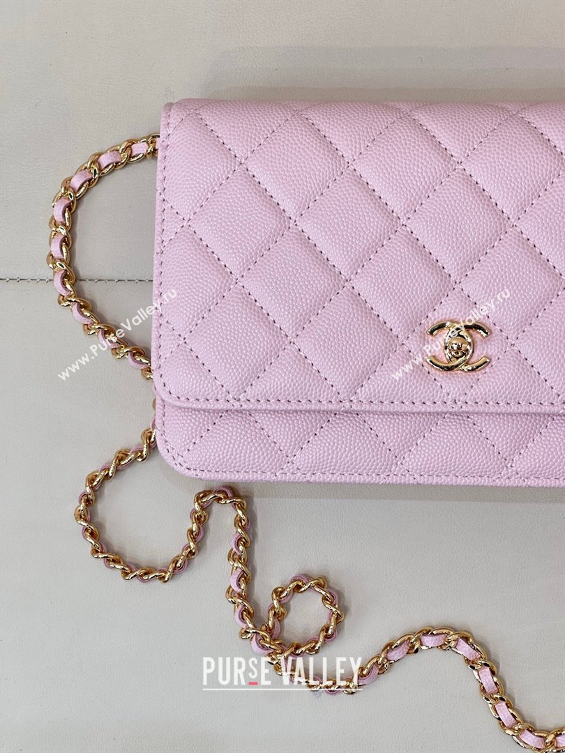 Chanel Grained Shiny Calfskin Classic Wallet on Chain WOC Pink2 2025 AP4241 (yezi-250703095)