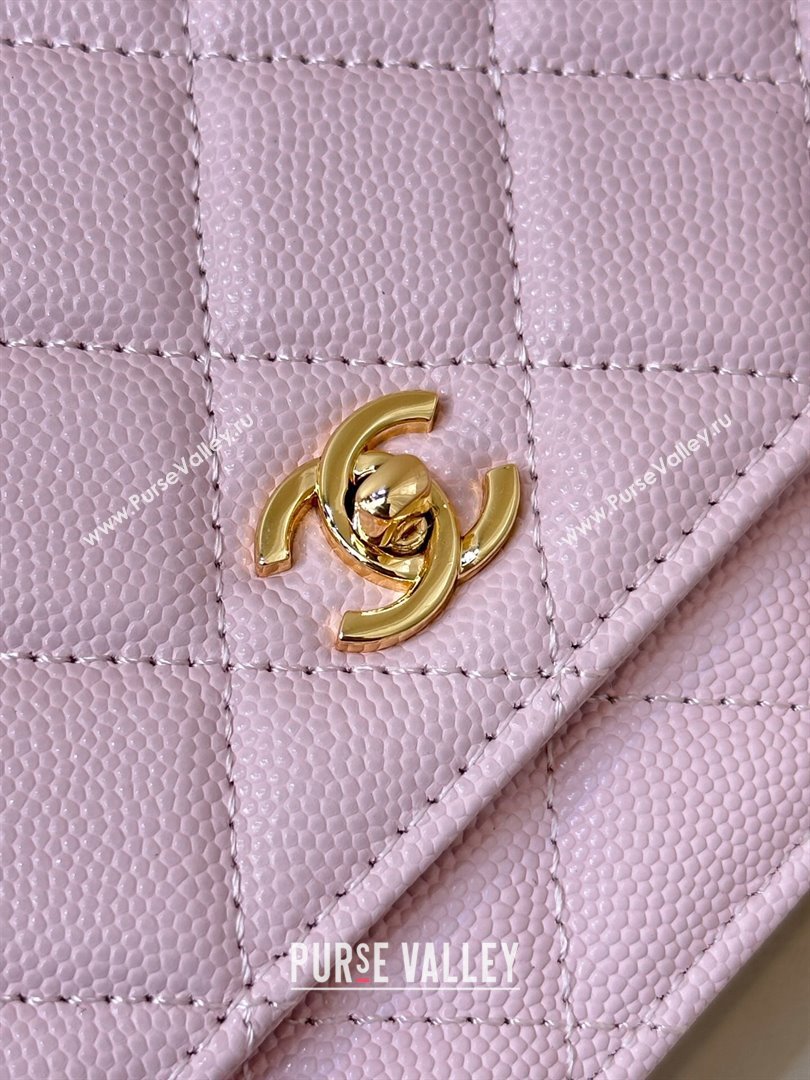 Chanel Grained Shiny Calfskin Classic Wallet on Chain WOC Pink2 2025 AP4241 (yezi-250703095)