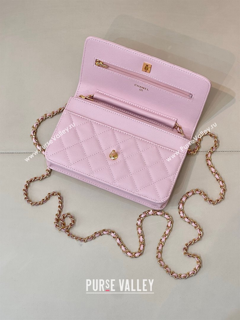 Chanel Grained Shiny Calfskin Classic Wallet on Chain WOC Pink2 2025 AP4241 (yezi-250703095)