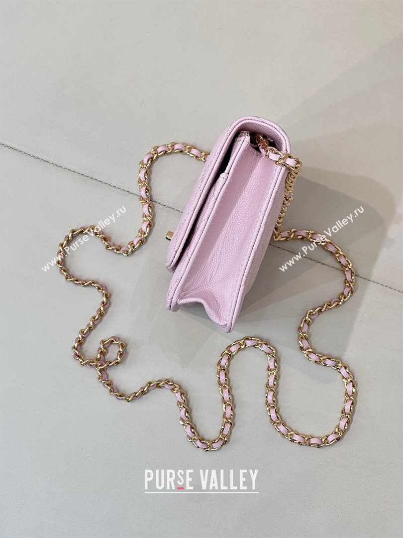 Chanel Grained Shiny Calfskin Classic Wallet on Chain WOC Pink2 2025 AP4241 (yezi-250703095)