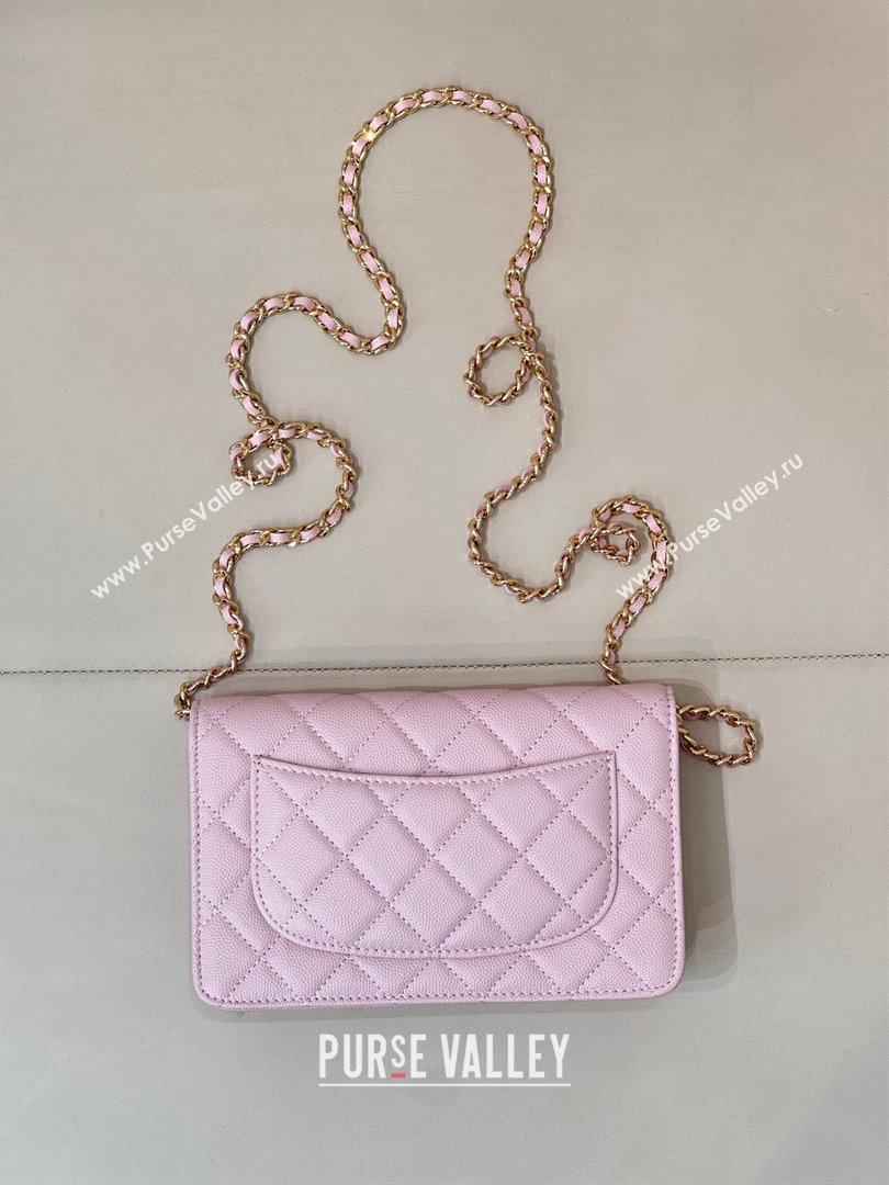 Chanel Grained Shiny Calfskin Classic Wallet on Chain WOC Pink2 2025 AP4241 (yezi-250703095)