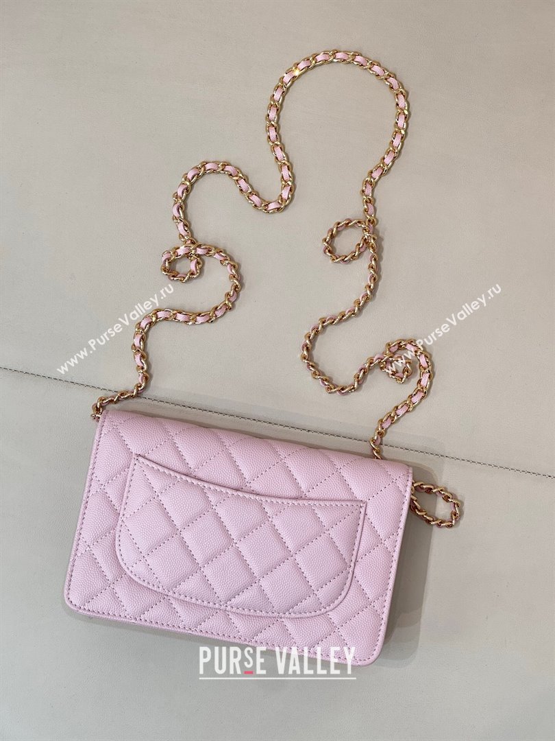 Chanel Grained Shiny Calfskin Classic Wallet on Chain WOC Pink2 2025 AP4241 (yezi-250703095)