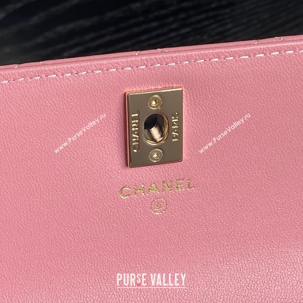 Chanel Lambskin Strass Clutch with Chain and Top Handle Light Pink 2024 AP4293 (yezi-241107129)