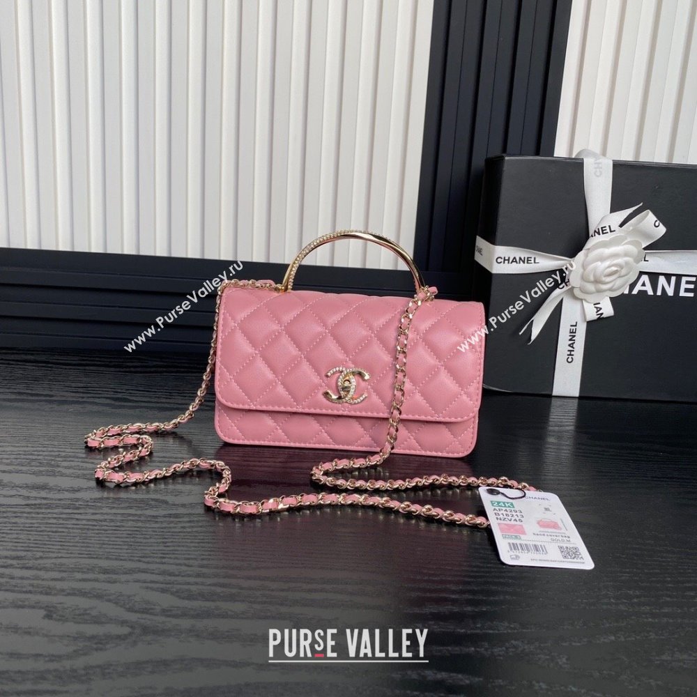 Chanel Lambskin Strass Clutch with Chain and Top Handle Light Pink 2024 AP4293 (yezi-241107129)