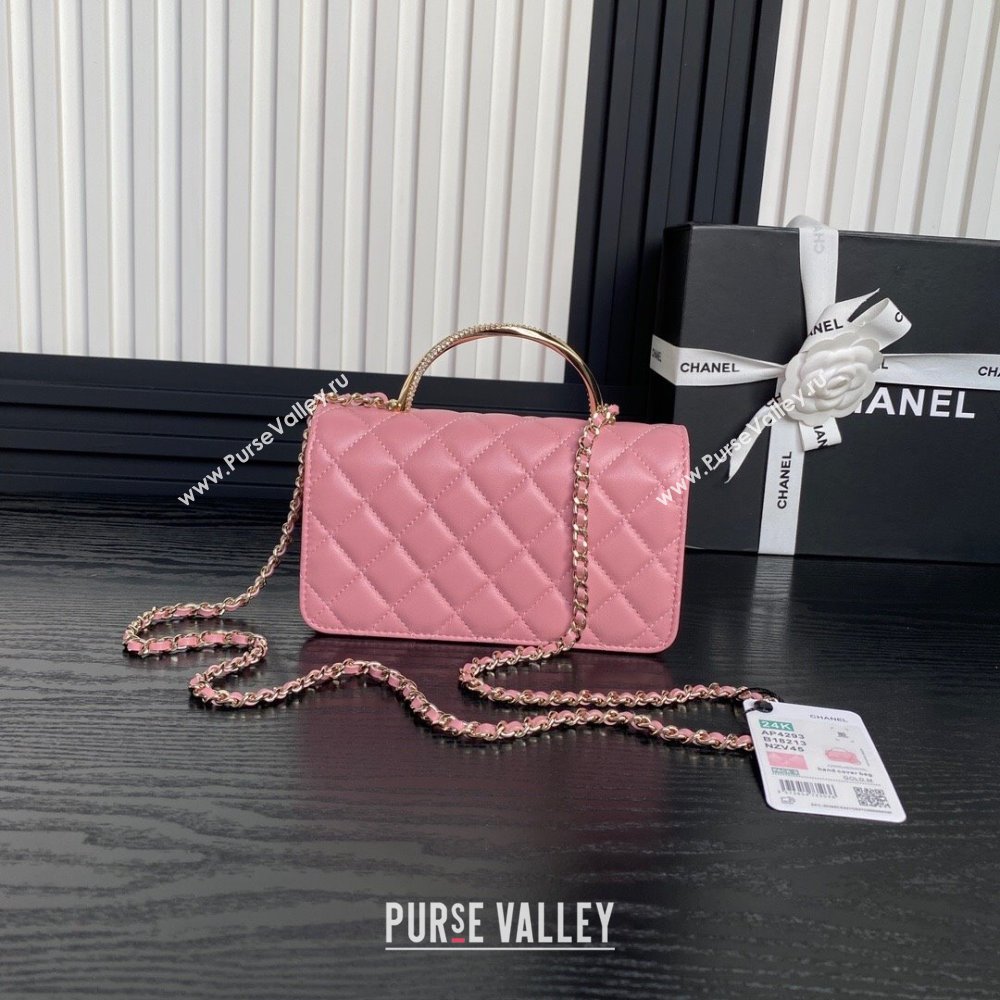 Chanel Lambskin Strass Clutch with Chain and Top Handle Light Pink 2024 AP4293 (yezi-241107129)