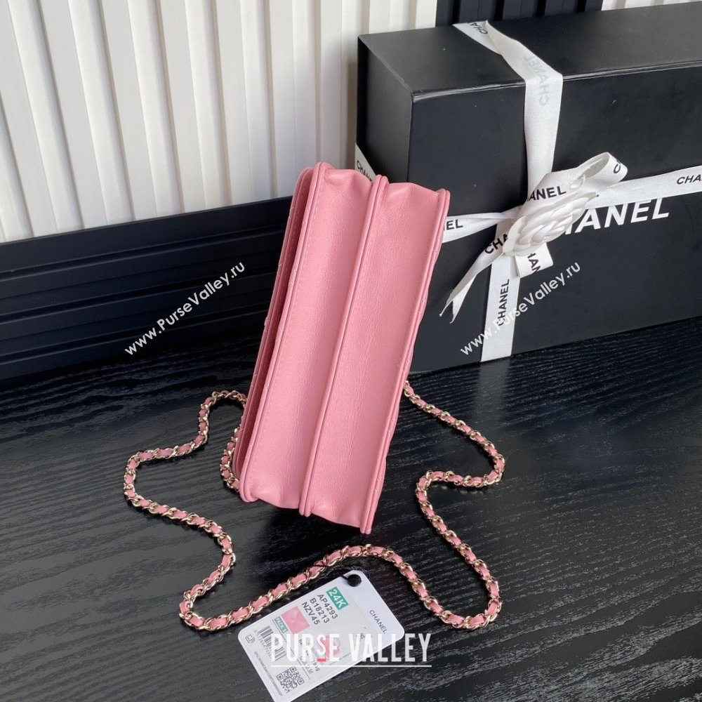 Chanel Lambskin Strass Clutch with Chain and Top Handle Light Pink 2024 AP4293 (yezi-241107129)