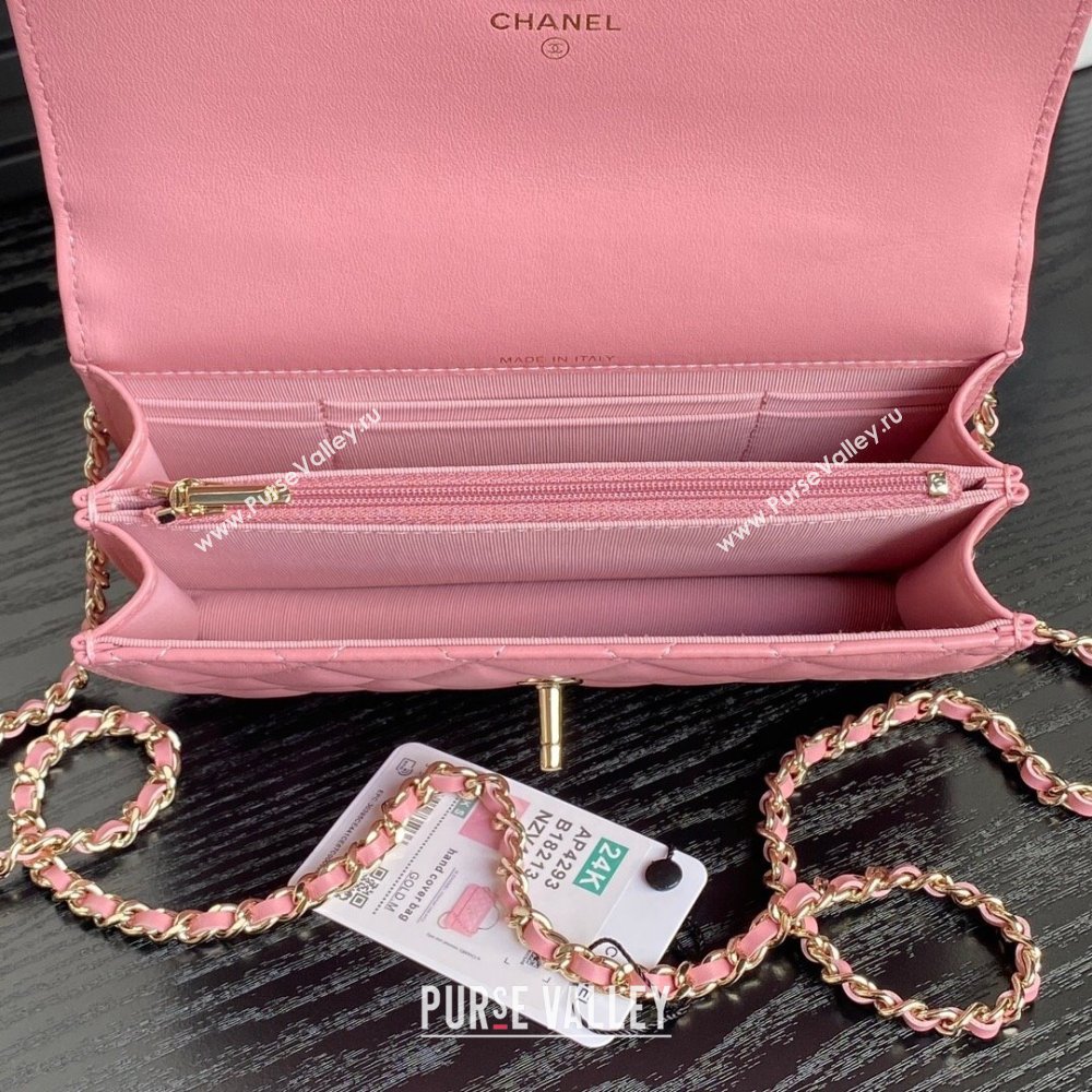 Chanel Lambskin Strass Clutch with Chain and Top Handle Light Pink 2024 AP4293 (yezi-241107129)