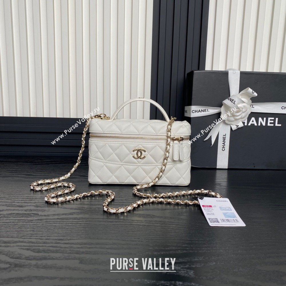 Chanel Grained Calfskin Long Vanity Case bag with Chain AP4407 White 2024 (yezi-241206032)