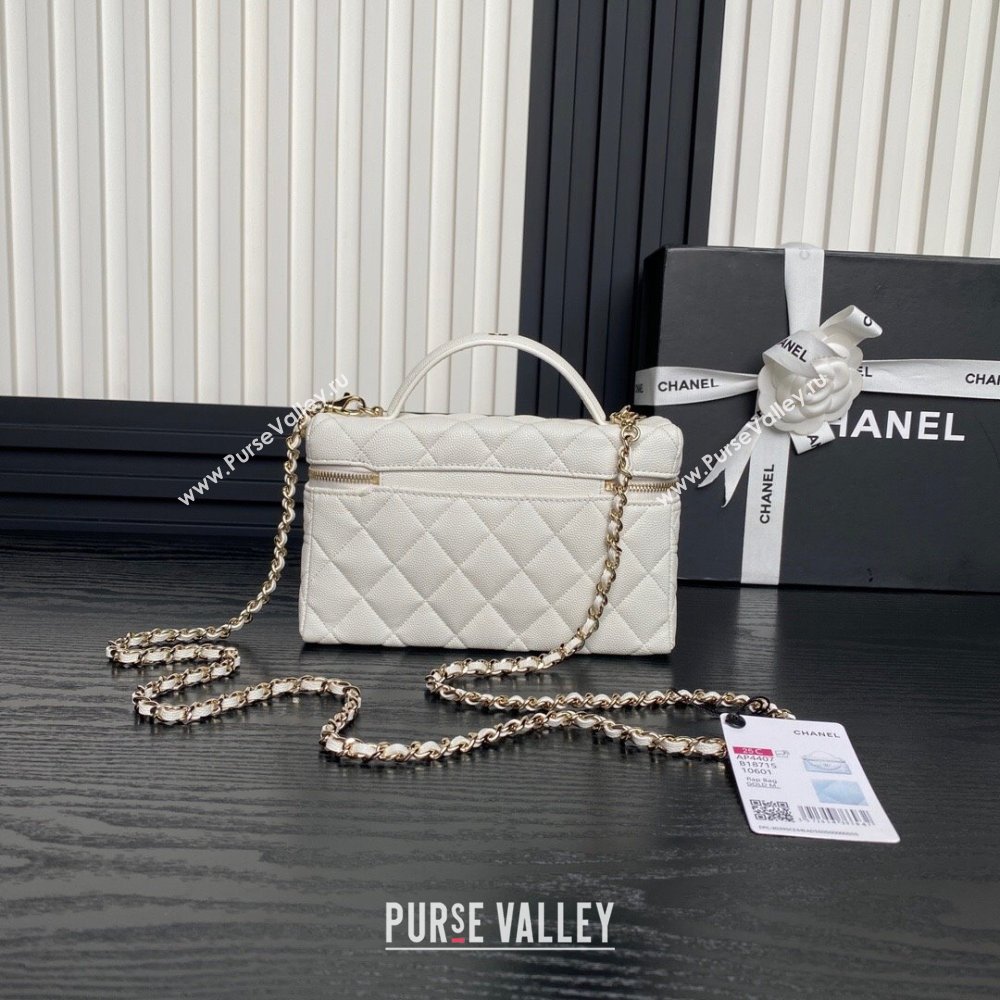 Chanel Grained Calfskin Long Vanity Case bag with Chain AP4407 White 2024 (yezi-241206032)