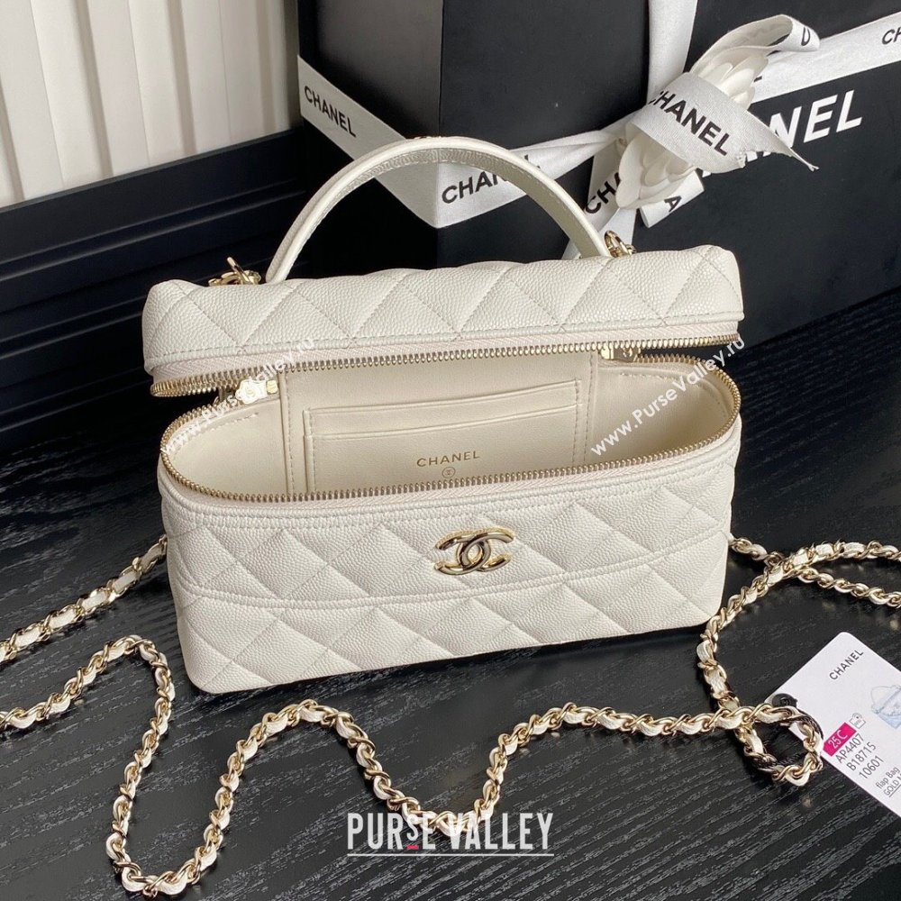 Chanel Grained Calfskin Long Vanity Case bag with Chain AP4407 White 2024 (yezi-241206032)