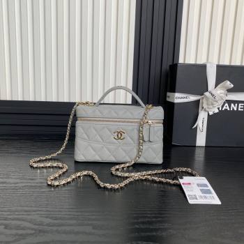 Chanel Grained Calfskin Long Vanity Case bag with Chain AP4407 Light Grey 2024 (yezi-241206031)