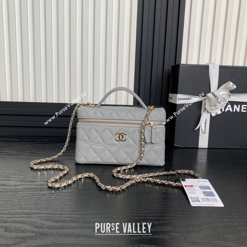 Chanel Grained Calfskin Long Vanity Case bag with Chain AP4407 Light Grey 2024 (yezi-241206031)