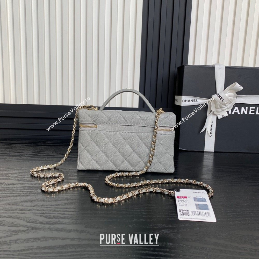 Chanel Grained Calfskin Long Vanity Case bag with Chain AP4407 Light Grey 2024 (yezi-241206031)