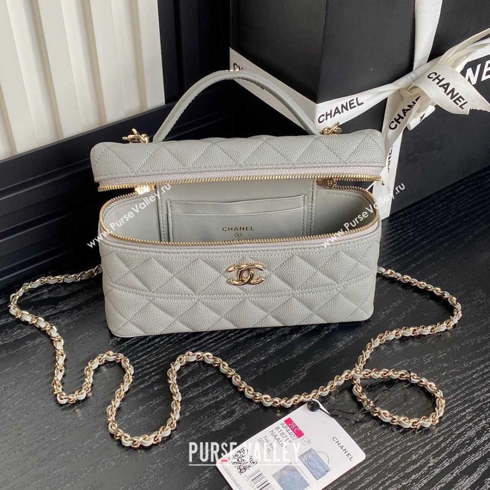 Chanel Grained Calfskin Long Vanity Case bag with Chain AP4407 Light Grey 2024 (yezi-241206031)