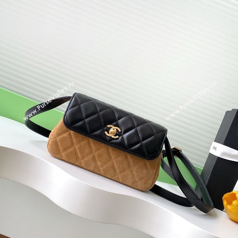 Chanel Suede Lambskin Phone Holder with Strap Beige/Black 2025 AP4677 (yezi-250703052)