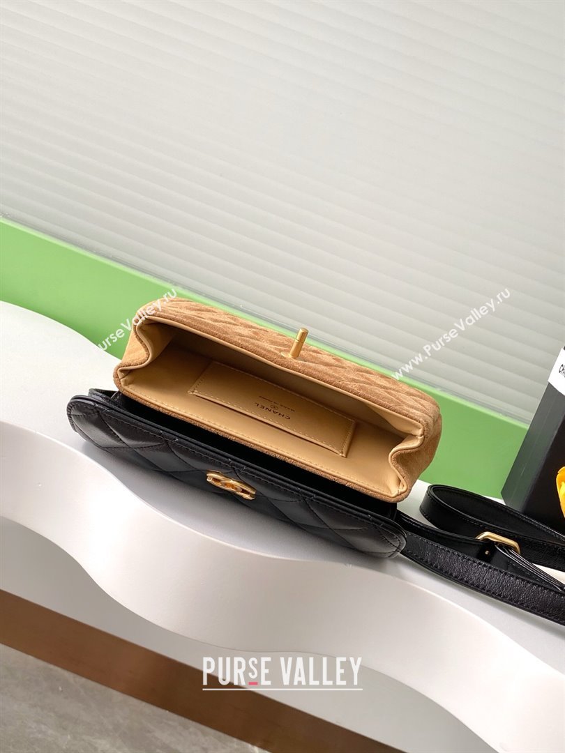 Chanel Suede Lambskin Phone Holder with Strap Beige/Black 2025 AP4677 (yezi-250703052)