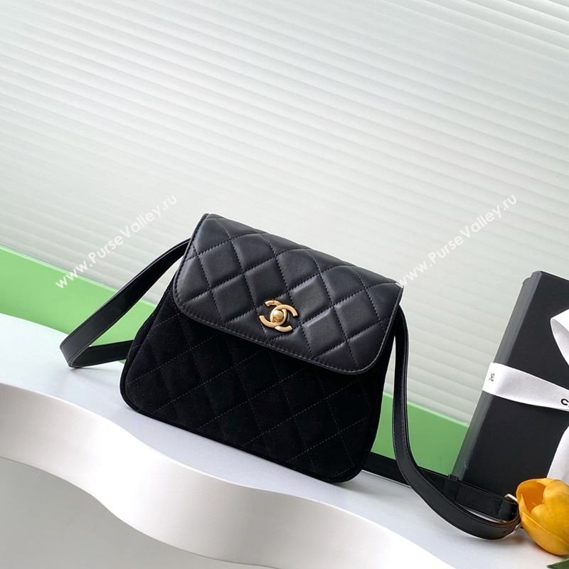 Chanel Suede Lambskin Phone Holder with Strap Black2 2025 AP4679 (yezi-250703048)