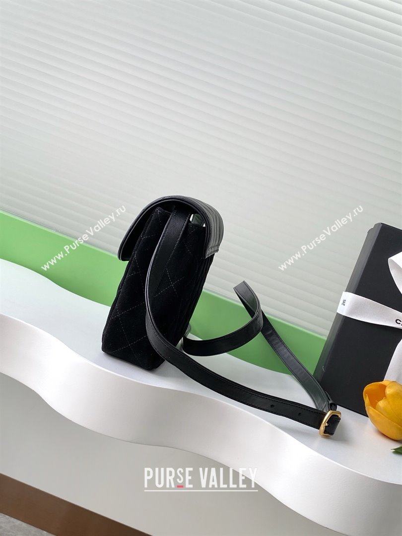 Chanel Suede Lambskin Phone Holder with Strap Black2 2025 AP4679 (yezi-250703048)