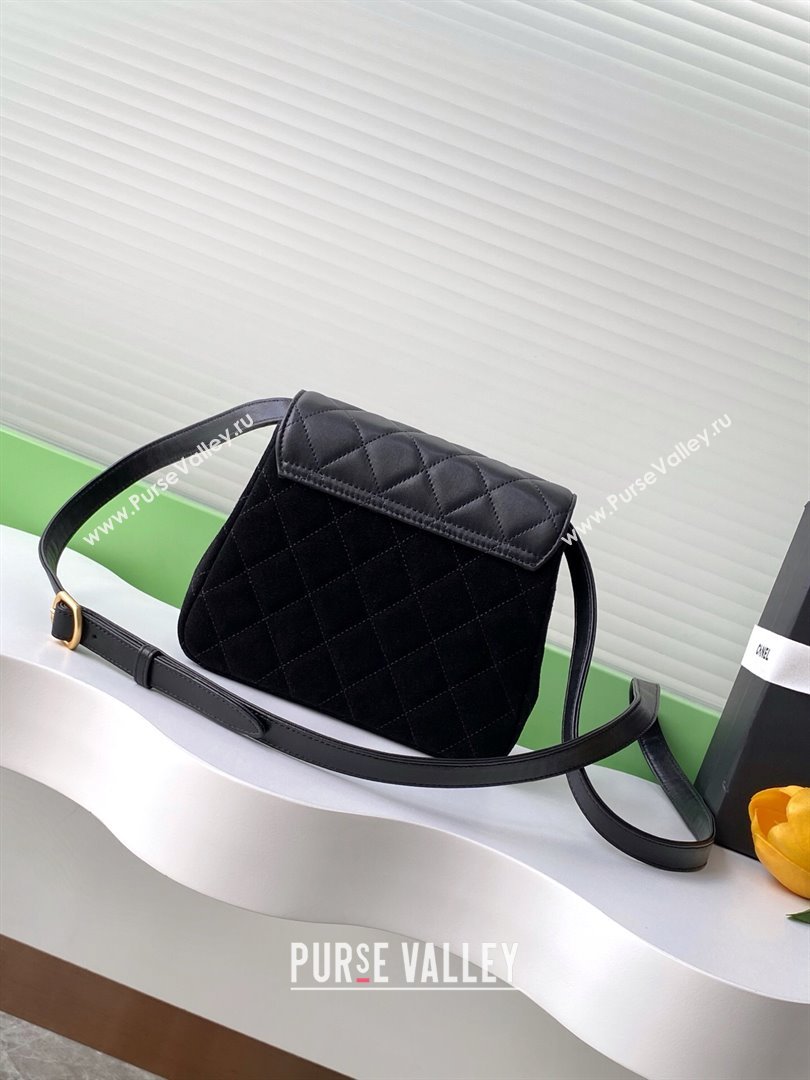 Chanel Suede Lambskin Phone Holder with Strap Black2 2025 AP4679 (yezi-250703048)