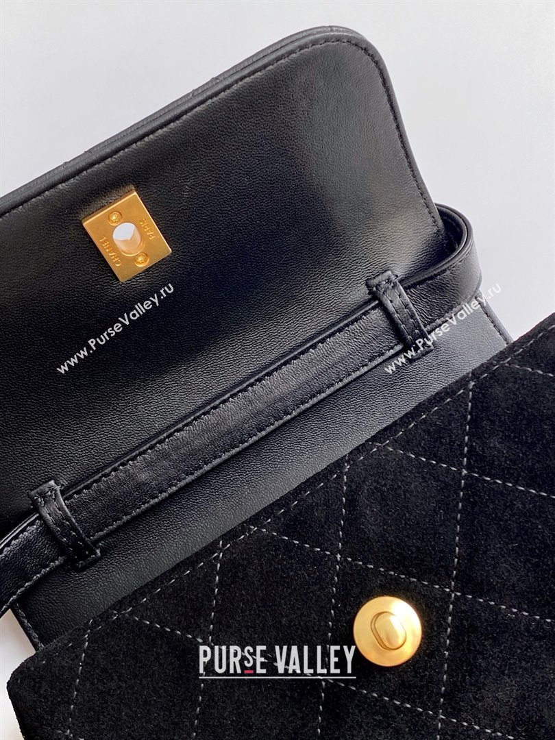 Chanel Suede Lambskin Phone Holder with Strap Black2 2025 AP4679 (yezi-250703048)