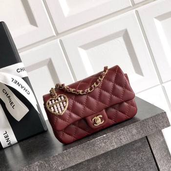 Chanel Lambskin Classic Mini Bag with hook and Heart Charm Burgundy 2025 AP4760 (yezi-250812055)