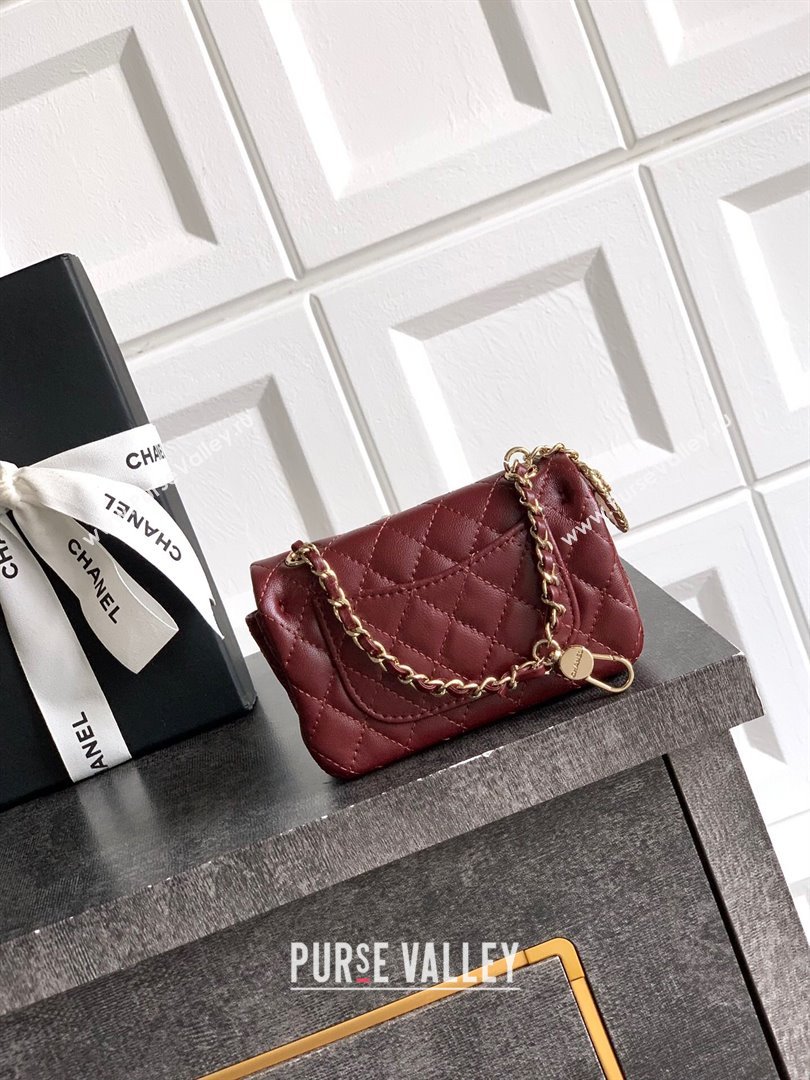 Chanel Lambskin Classic Mini Bag with hook and Heart Charm Burgundy 2025 AP4760 (yezi-250812055)