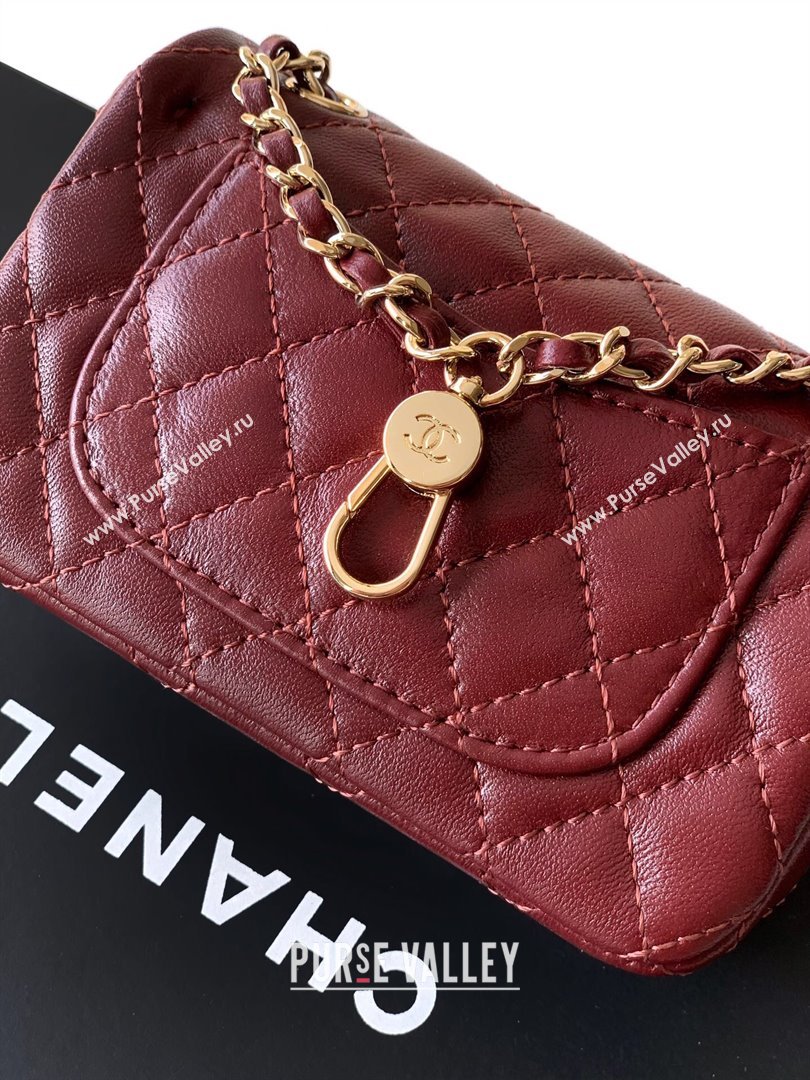 Chanel Lambskin Classic Mini Bag with hook and Heart Charm Burgundy 2025 AP4760 (yezi-250812055)