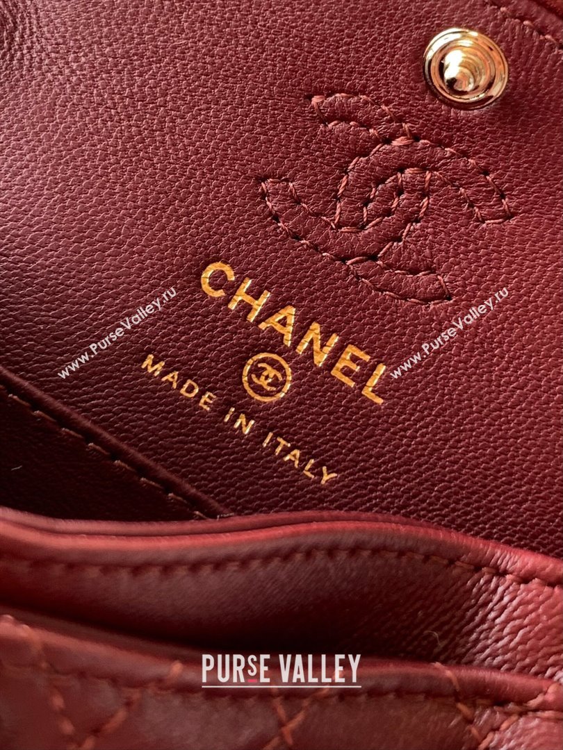 Chanel Lambskin Classic Mini Bag with hook and Heart Charm Burgundy 2025 AP4760 (yezi-250812055)