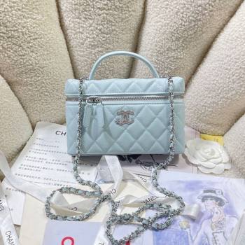 Chanel Shiny Grained Calfskin Vanity with Chain and Star Light Blue 2025 AP4854 (yezi-250813041)