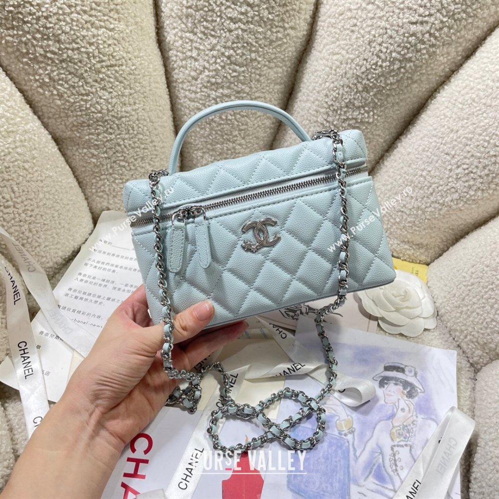 Chanel Shiny Grained Calfskin Vanity with Chain and Star Light Blue 2025 AP4854 (yezi-250813041)