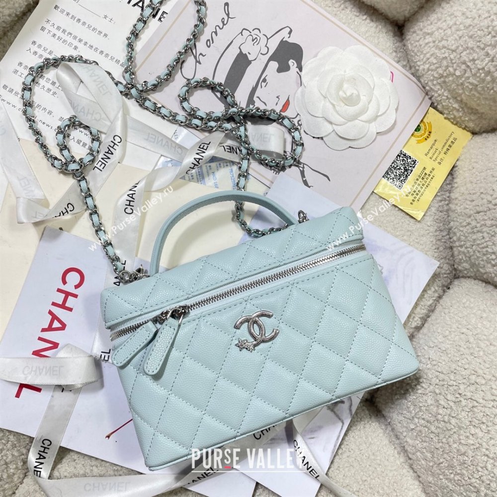 Chanel Shiny Grained Calfskin Vanity with Chain and Star Light Blue 2025 AP4854 (yezi-250813041)