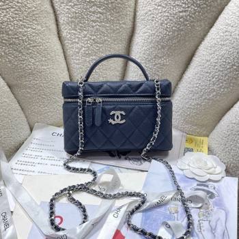 Chanel Shiny Grained Calfskin Vanity with Chain and Star Dark Blue 2025 AP4854 (yezi-250813042)