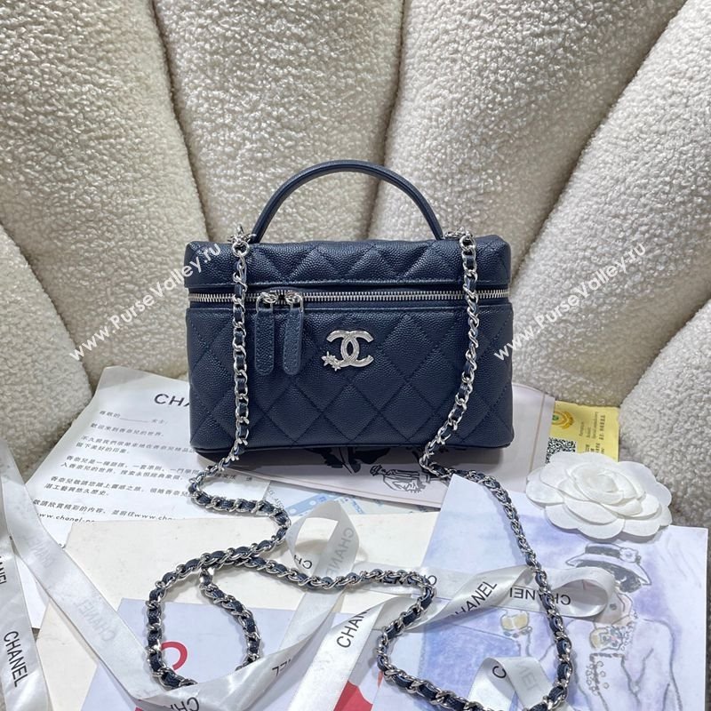 Chanel Shiny Grained Calfskin Vanity with Chain and Star Dark Blue 2025 AP4854 (yezi-250813042)