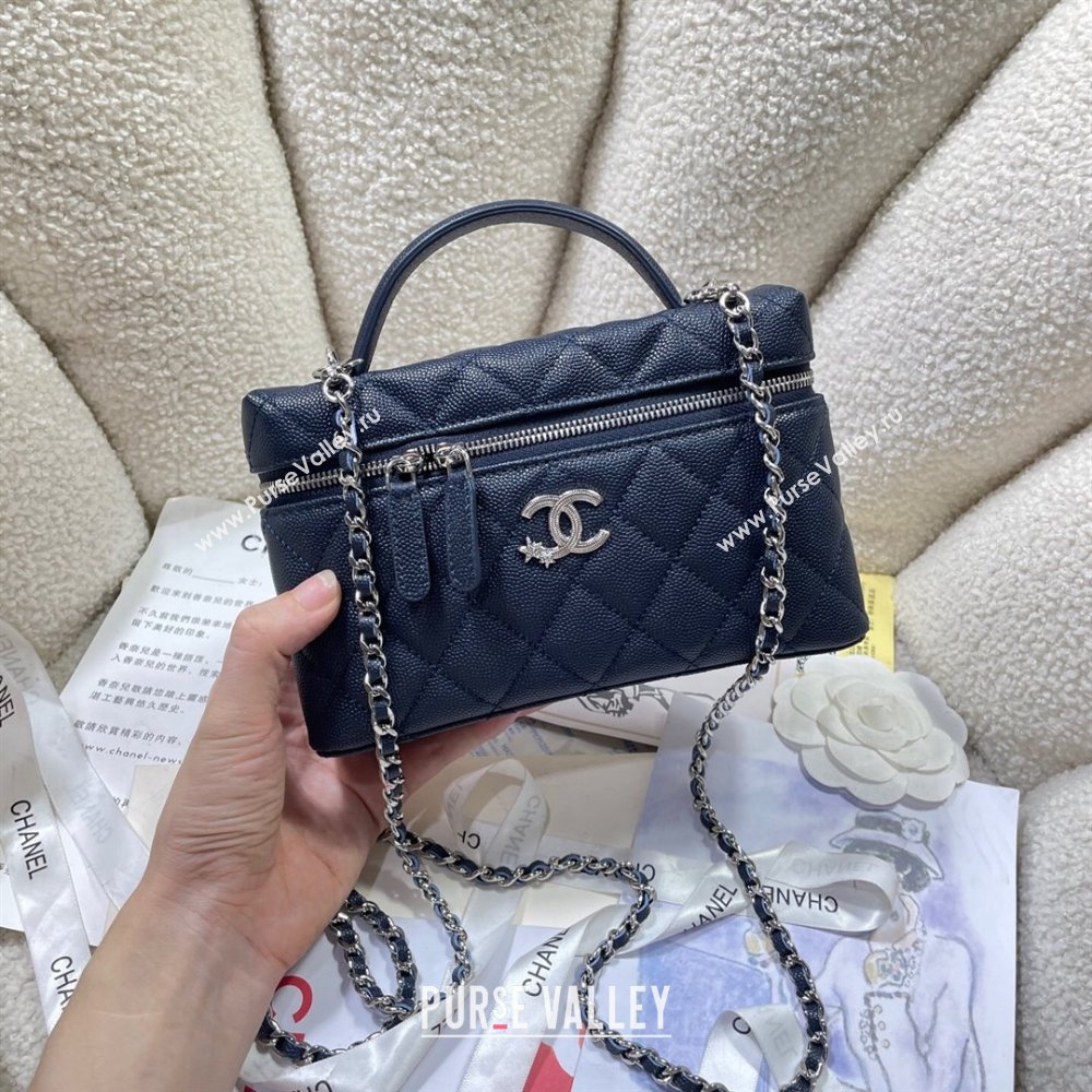 Chanel Shiny Grained Calfskin Vanity with Chain and Star Dark Blue 2025 AP4854 (yezi-250813042)