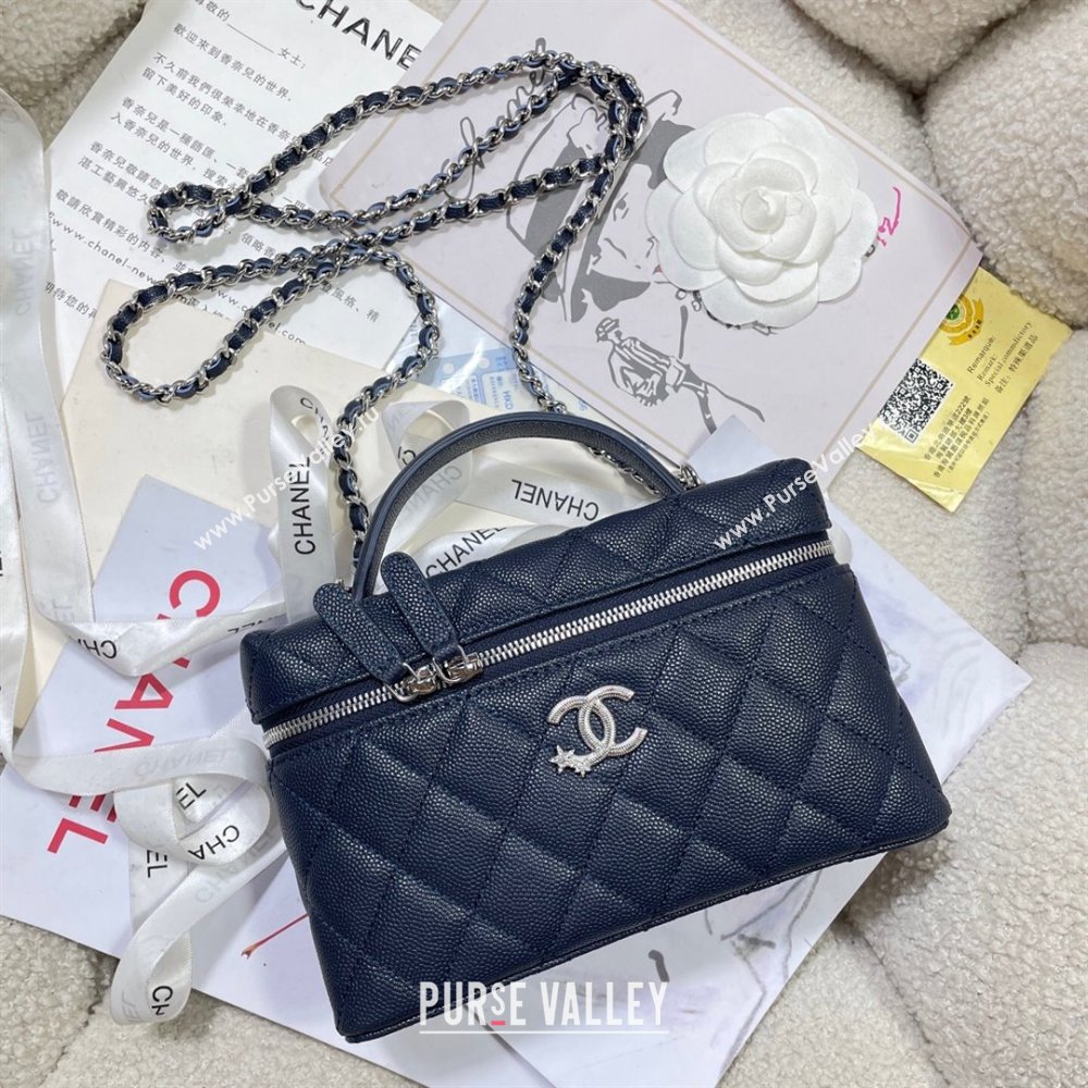 Chanel Shiny Grained Calfskin Vanity with Chain and Star Dark Blue 2025 AP4854 (yezi-250813042)