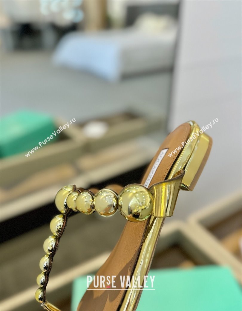 Aquazzura Gatsby Flat Thong Slide Sandals in Lambskin and Studs Gold-Tone 2025 0224 (MD-250224023)