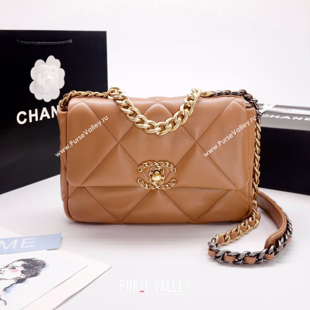 Chanel 19 Shiny Lambskin Small Flap Bag AS1160 Camel Brown 2025 0813 (YD-250813048)
