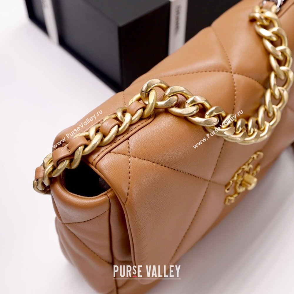 Chanel 19 Shiny Lambskin Small Flap Bag AS1160 Camel Brown 2025 0813 (YD-250813048)