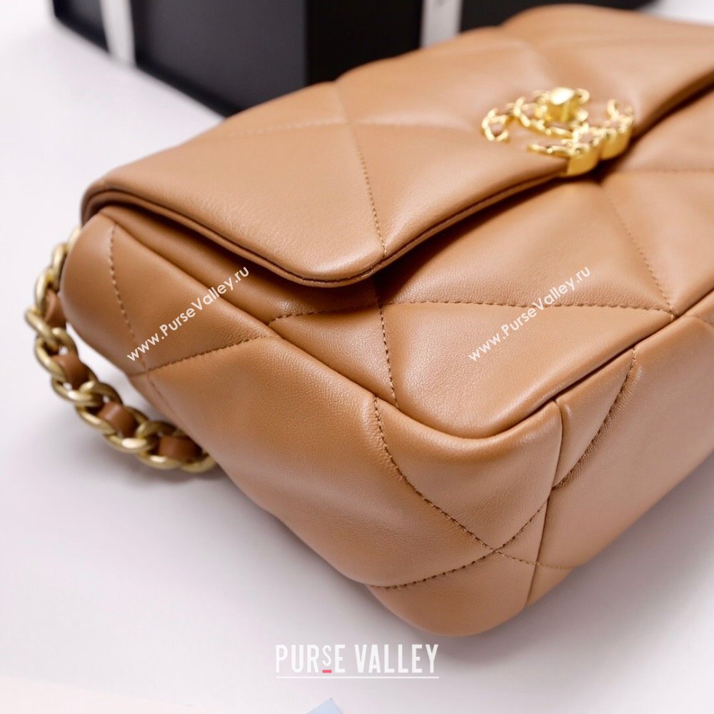 Chanel 19 Shiny Lambskin Small Flap Bag AS1160 Camel Brown 2025 0813 (YD-250813048)