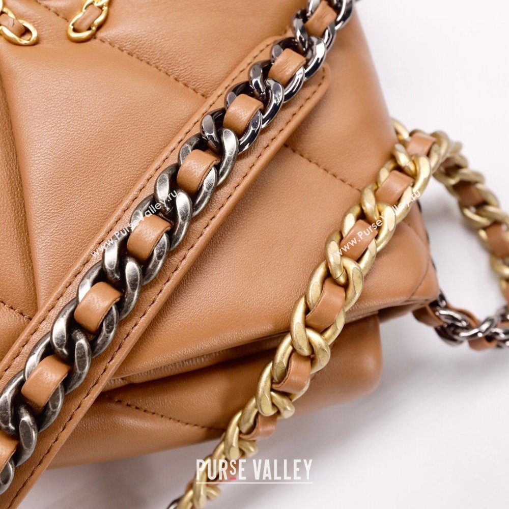 Chanel 19 Shiny Lambskin Small Flap Bag AS1160 Camel Brown 2025 0813 (YD-250813048)