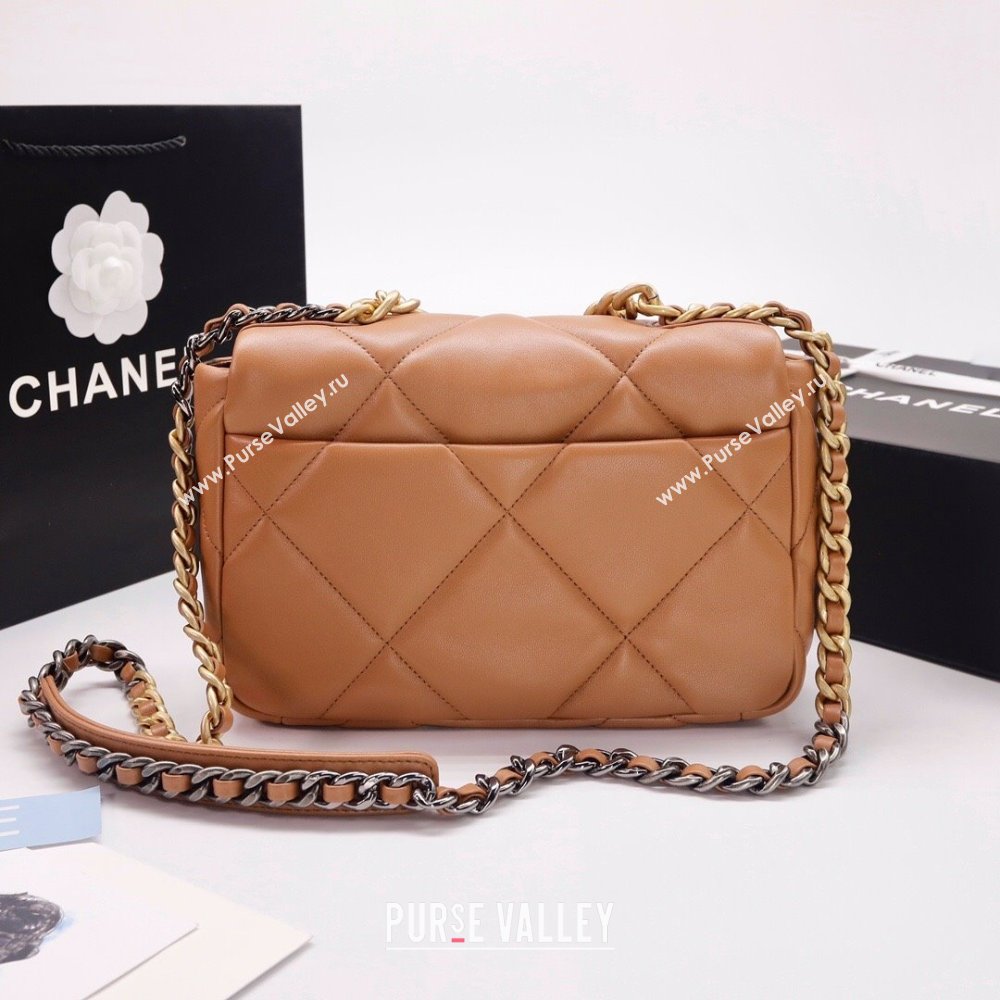 Chanel 19 Shiny Lambskin Small Flap Bag AS1160 Camel Brown 2025 0813 (YD-250813048)