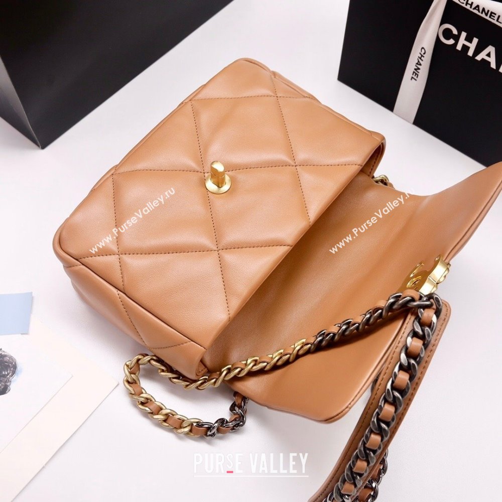 Chanel 19 Shiny Lambskin Small Flap Bag AS1160 Camel Brown 2025 0813 (YD-250813048)