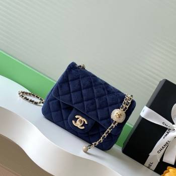 Chanel Velvet Mini Square Flap Bag with Strass Ball Dark Blue 2025 AS1786 (yezi-251010057)