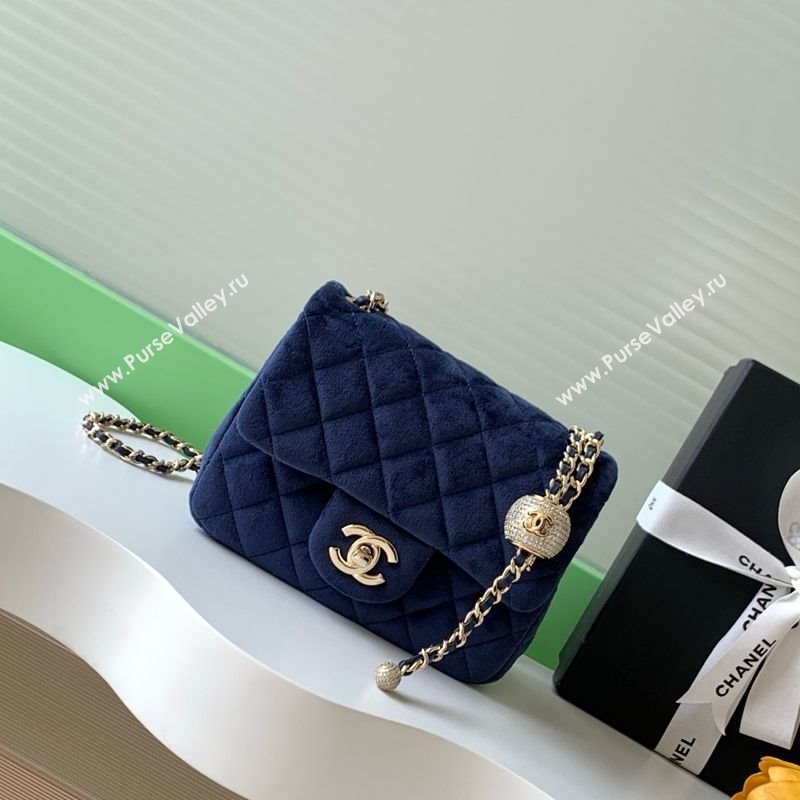 Chanel Velvet Mini Square Flap Bag with Strass Ball Dark Blue 2025 AS1786 (yezi-251010057)