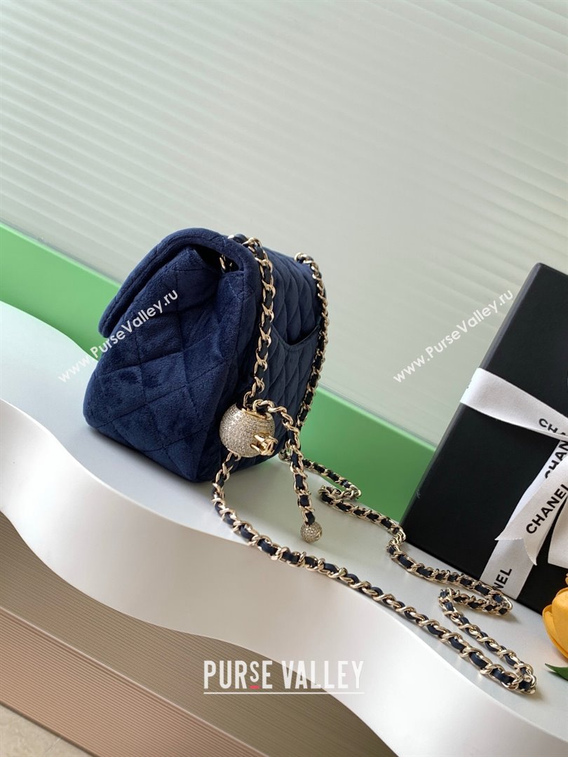 Chanel Velvet Mini Square Flap Bag with Strass Ball Dark Blue 2025 AS1786 (yezi-251010057)