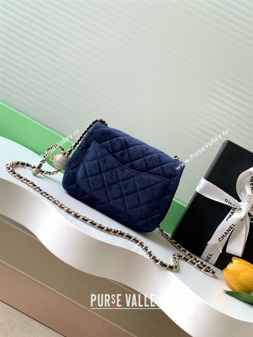 Chanel Velvet Mini Square Flap Bag with Strass Ball Dark Blue 2025 AS1786 (yezi-251010057)