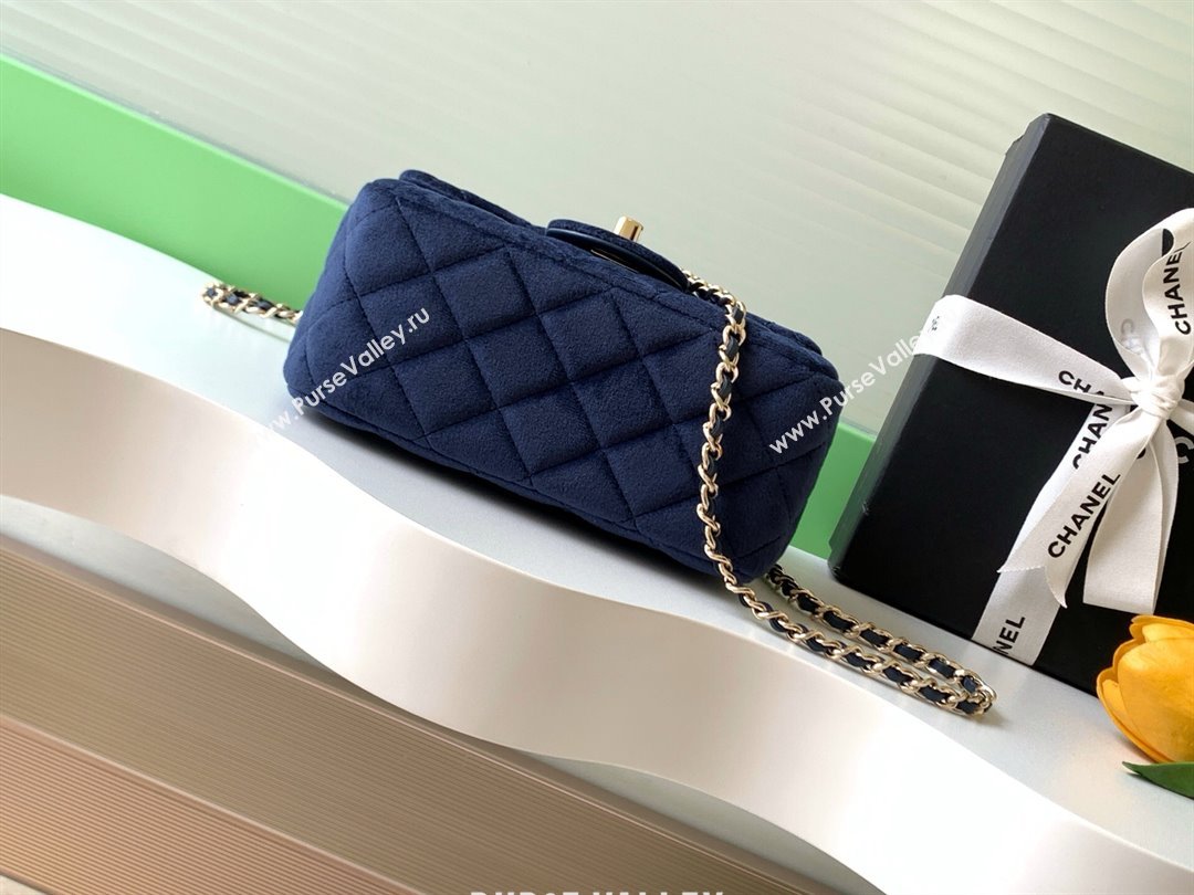 Chanel Velvet Mini Square Flap Bag with Strass Ball Dark Blue 2025 AS1786 (yezi-251010057)