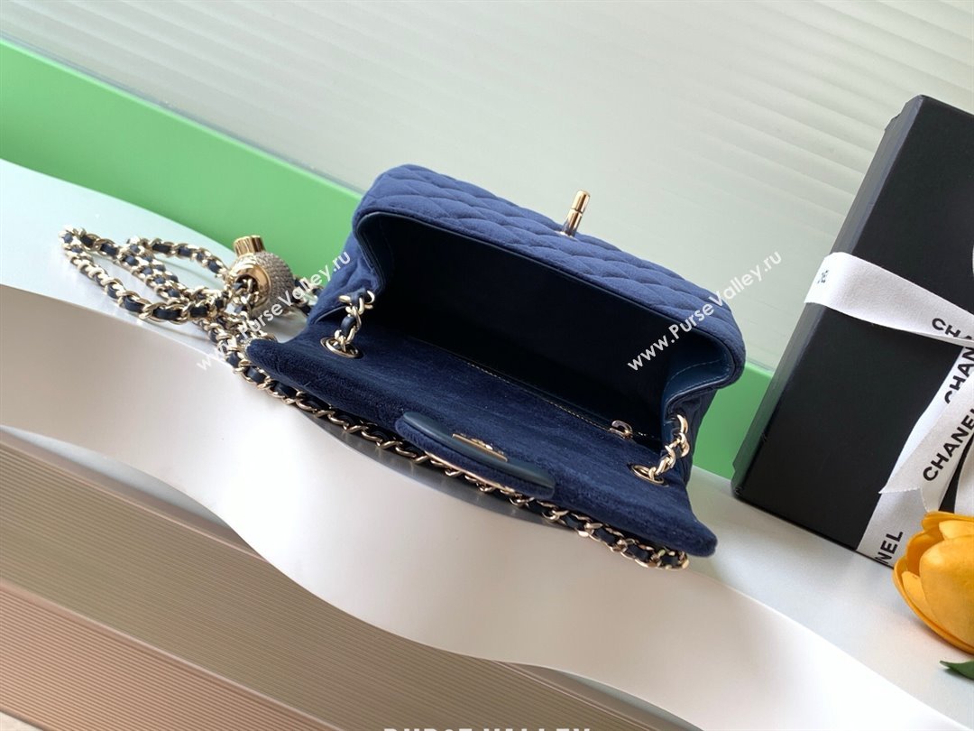 Chanel Velvet Mini Square Flap Bag with Strass Ball Dark Blue 2025 AS1786 (yezi-251010057)