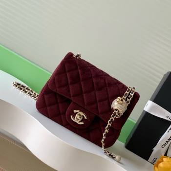 Chanel Velvet Mini Square Flap Bag with Strass Ball Dark Brown 2025 AS1786 (yezi-251010058)