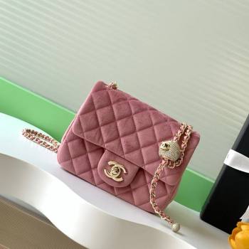 Chanel Velvet Mini Square Flap Bag with Strass Ball Light Pink 2025 AS1786 (yezi-251010056)
